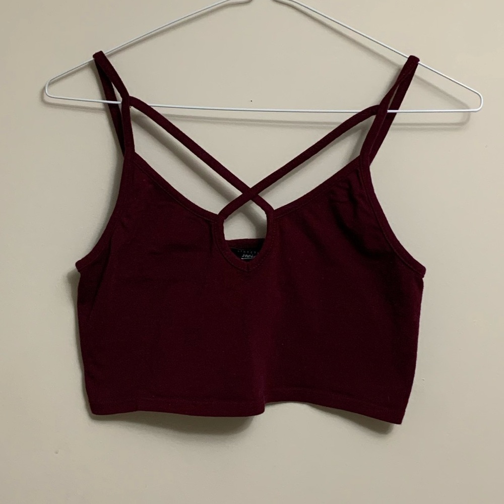 Burgundy criss cross crop top